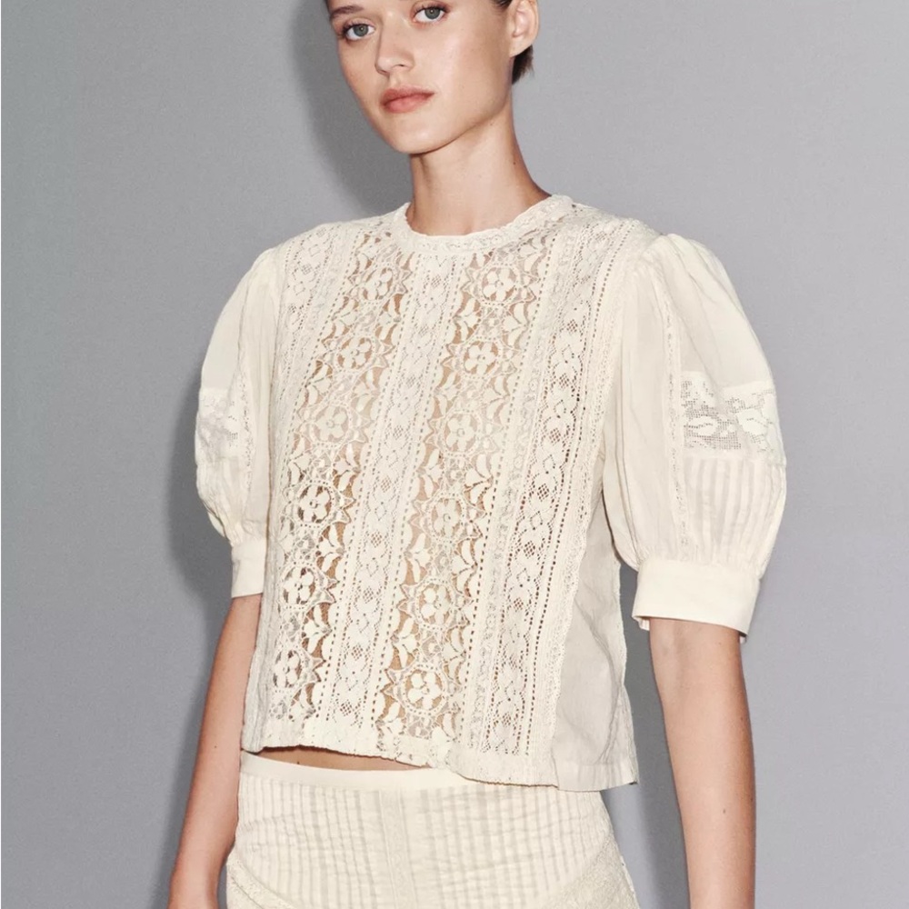 Zara ZW collection Lace blouse Cream Lace Blouse